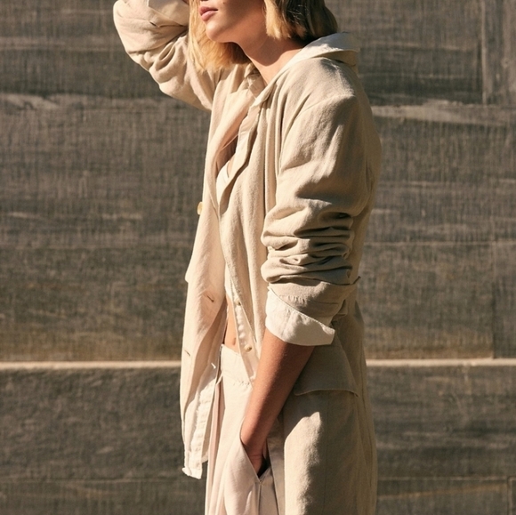 Free People Olivia Double Breasted Linen Blend Pebble/Sand Blazer New XS - Picture 13 of 17